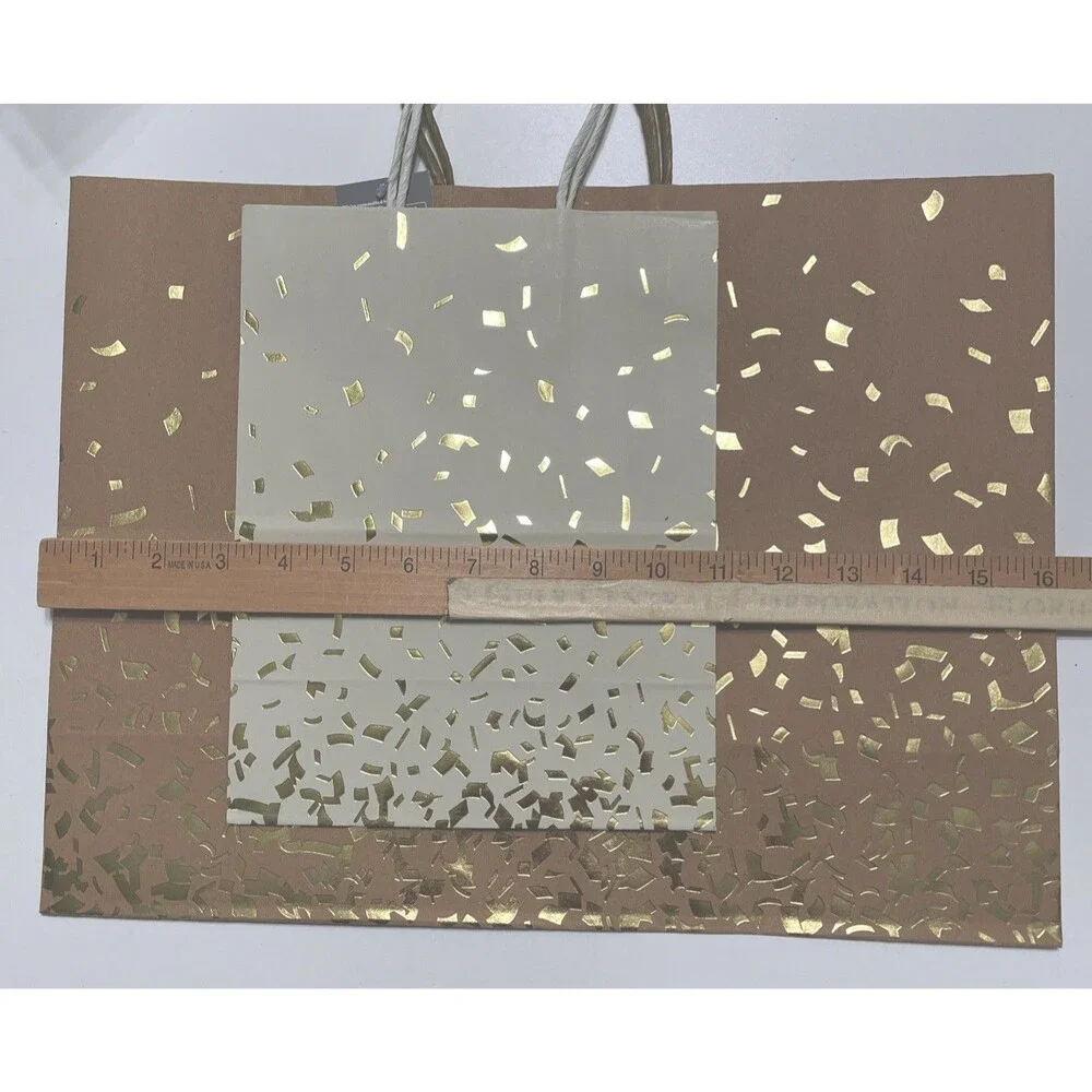 Spritz Gift Bags Brown Gold Foil Specks Set Of 2 All Occasions Recycled NWT